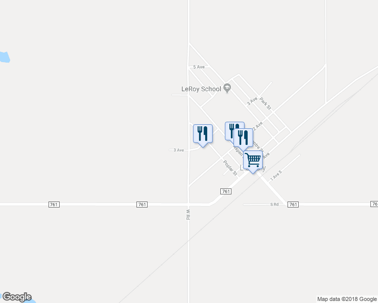 map of restaurants, bars, coffee shops, grocery stores, and more near 210 West Road in Leroy