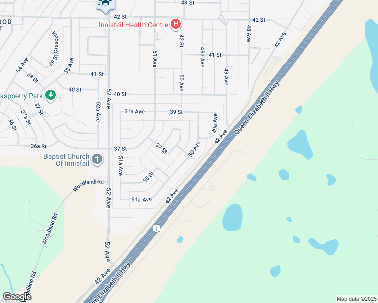 map of restaurants, bars, coffee shops, grocery stores, and more near 3715 50 Avenue in Innisfail