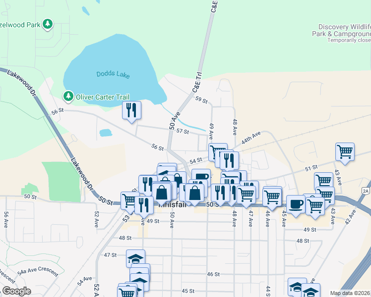 map of restaurants, bars, coffee shops, grocery stores, and more near 4924 56 Street in Innisfail