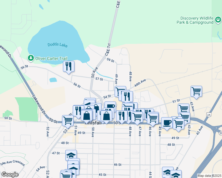 map of restaurants, bars, coffee shops, grocery stores, and more near 5604 49A Avenue in Innisfail