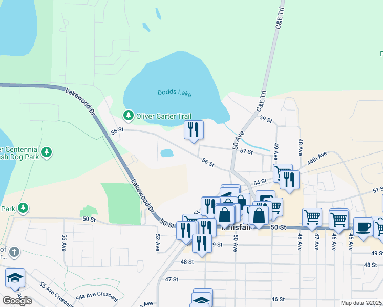 map of restaurants, bars, coffee shops, grocery stores, and more near 56 Street in Innisfail