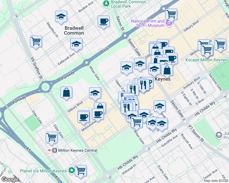 map of restaurants, bars, coffee shops, grocery stores, and more near 201 Witan Gate in Buckinghamshire