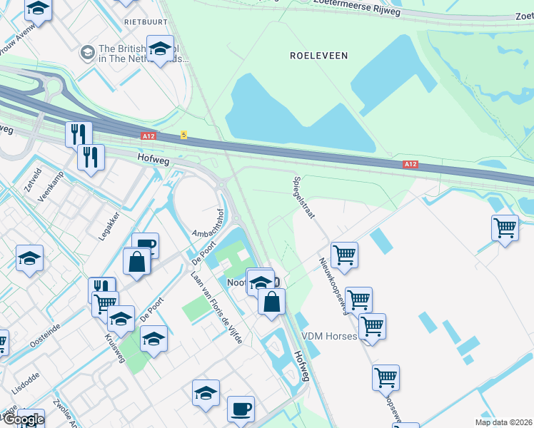 map of restaurants, bars, coffee shops, grocery stores, and more near 4 Prismastraat in Nootdorp