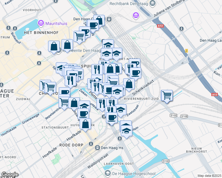 map of restaurants, bars, coffee shops, grocery stores, and more near 10 Scheldestraat in The Hague
