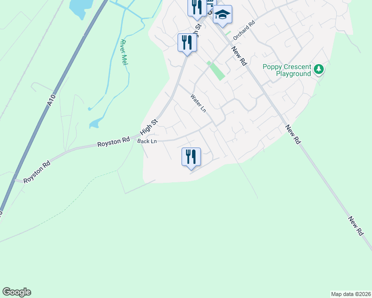 map of restaurants, bars, coffee shops, grocery stores, and more near in Melbourn