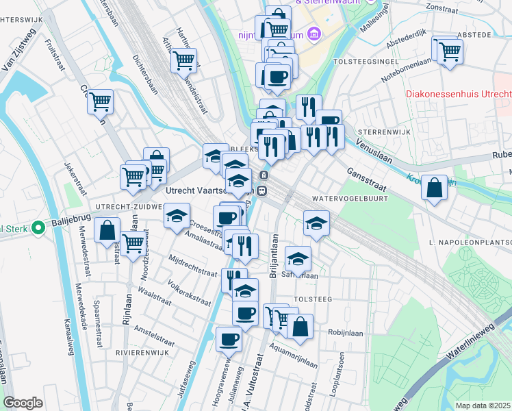 map of restaurants, bars, coffee shops, grocery stores, and more near 3 Helling in Utrecht