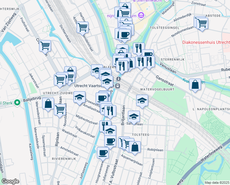 map of restaurants, bars, coffee shops, grocery stores, and more near 3 Helling in Utrecht