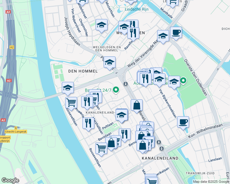 map of restaurants, bars, coffee shops, grocery stores, and more near Van Heuven Goedhartplein in Utrecht