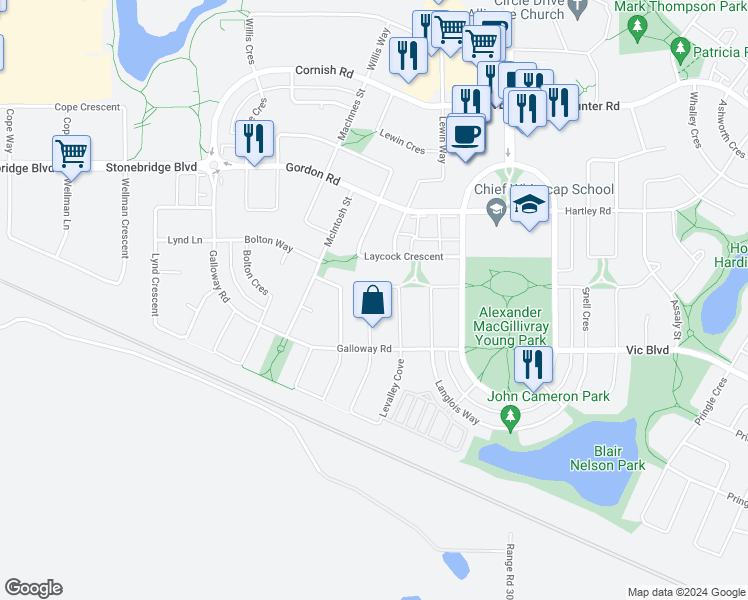 map of restaurants, bars, coffee shops, grocery stores, and more near 139 Blackstock Cove in Saskatoon