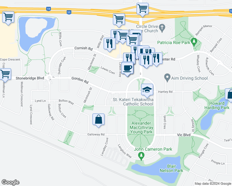 map of restaurants, bars, coffee shops, grocery stores, and more near in Saskatoon