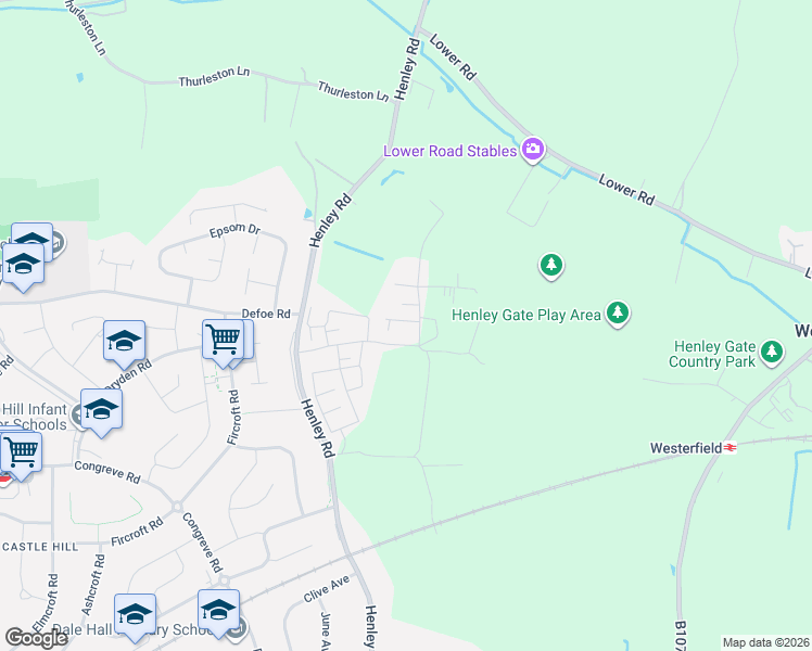 map of restaurants, bars, coffee shops, grocery stores, and more near 15 Teasel Close in Suffolk