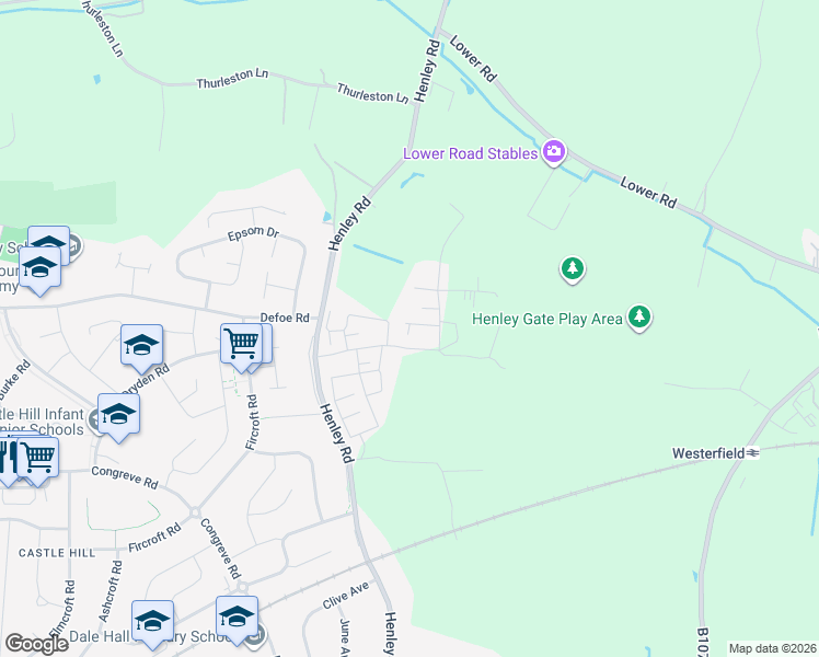 map of restaurants, bars, coffee shops, grocery stores, and more near 15 Teasel Close in Suffolk