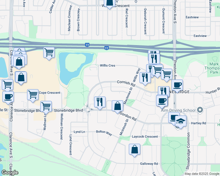 map of restaurants, bars, coffee shops, grocery stores, and more near 110 McBeth Crescent in Saskatoon