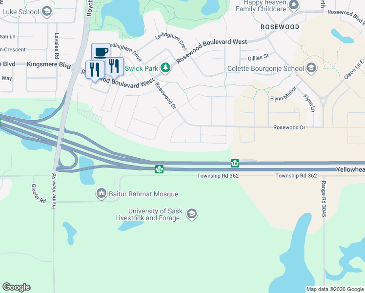 map of restaurants, bars, coffee shops, grocery stores, and more near 198 Burgess Crescent in Saskatoon