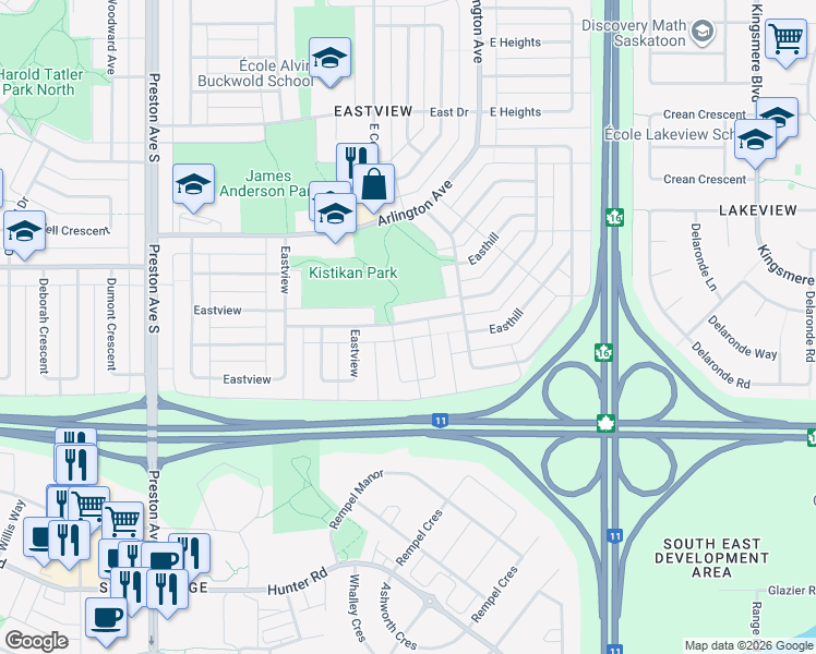 map of restaurants, bars, coffee shops, grocery stores, and more near in Saskatoon