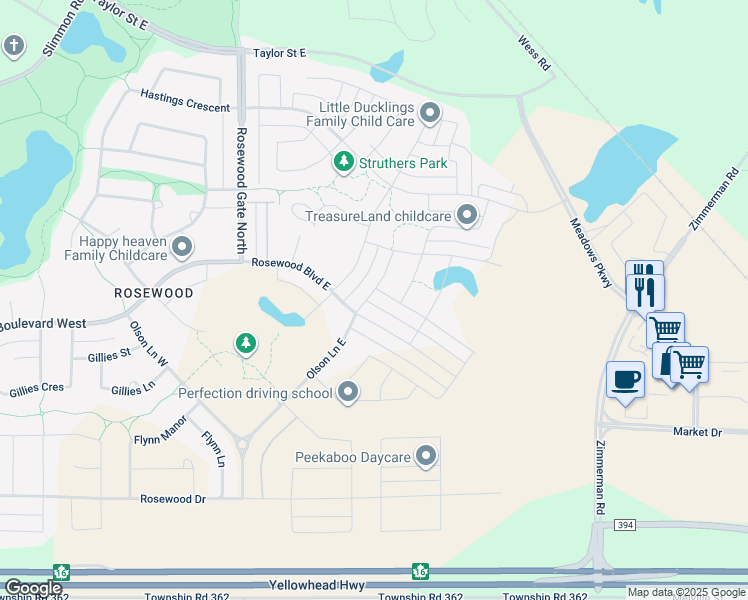 map of restaurants, bars, coffee shops, grocery stores, and more near in Saskatoon