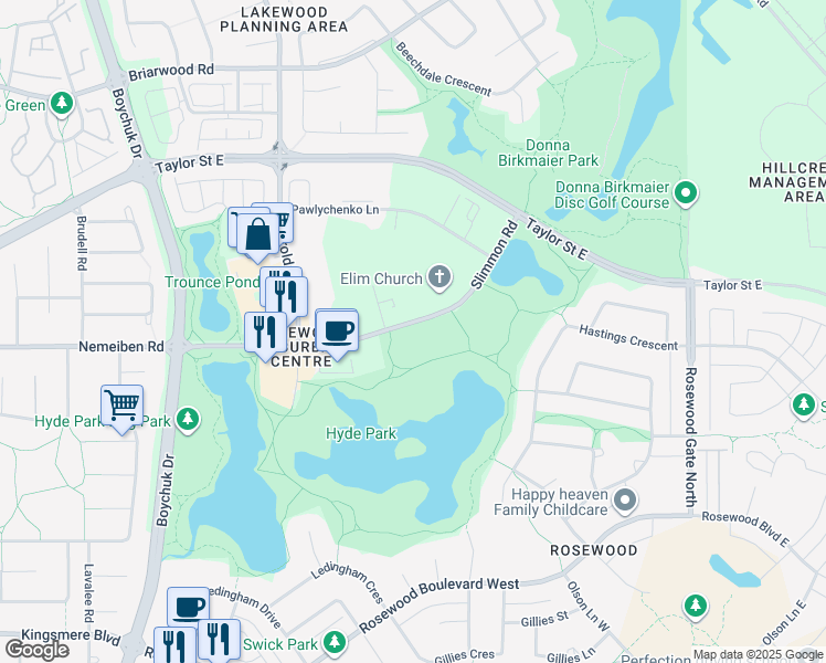 map of restaurants, bars, coffee shops, grocery stores, and more near in Saskatoon