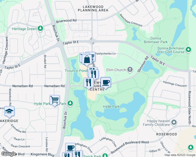 map of restaurants, bars, coffee shops, grocery stores, and more near 326 Herold Road in Saskatoon