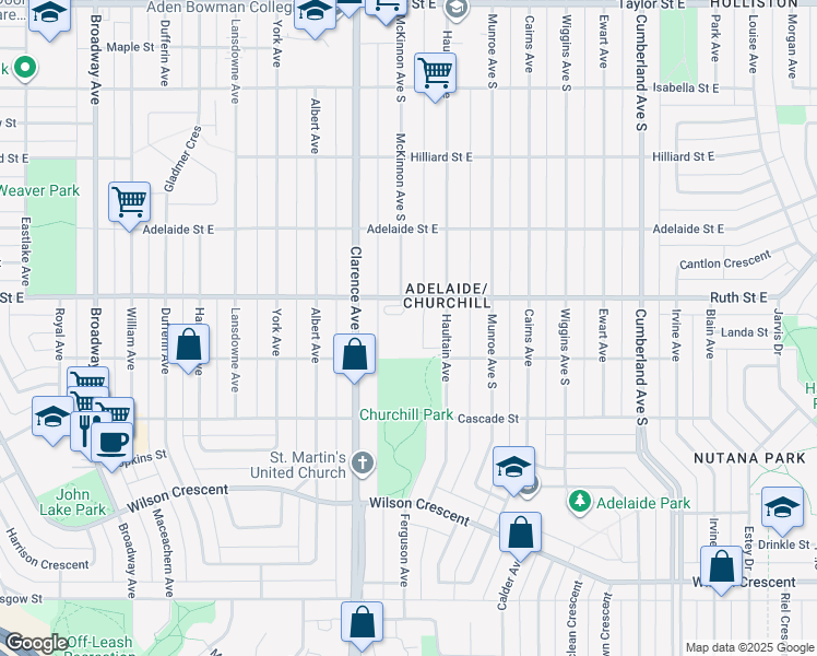 map of restaurants, bars, coffee shops, grocery stores, and more near 2410 Haultain Avenue in Saskatoon
