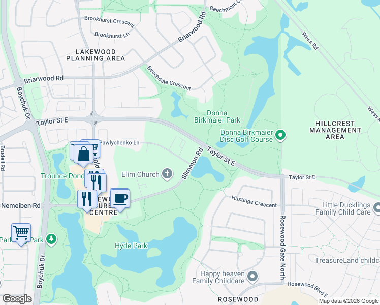 map of restaurants, bars, coffee shops, grocery stores, and more near 166 Pawlychenko Lane in Saskatoon