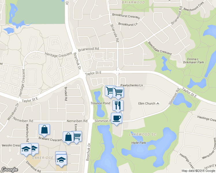 map of restaurants, bars, coffee shops, grocery stores, and more near 315 Herold Road in Saskatoon