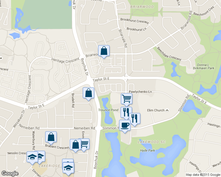 map of restaurants, bars, coffee shops, grocery stores, and more near 54 Herold Terrace in Saskatoon