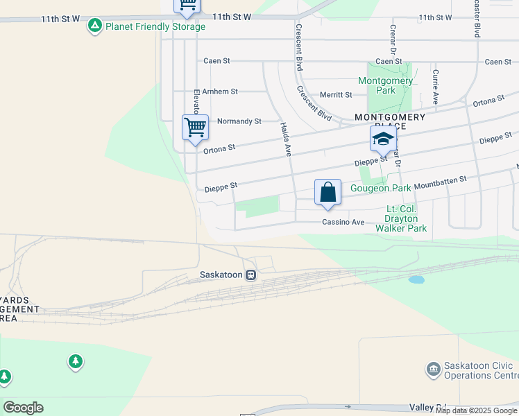 map of restaurants, bars, coffee shops, grocery stores, and more near 3454 Cassino Avenue in Saskatoon