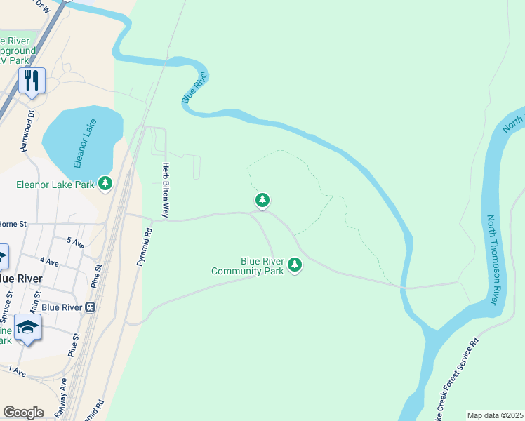 map of restaurants, bars, coffee shops, grocery stores, and more near 869 Shell Road in Blue River