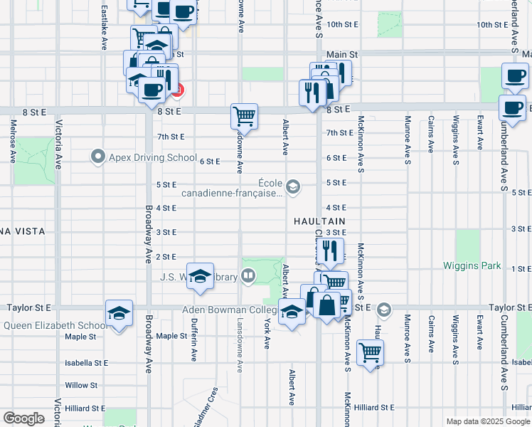 map of restaurants, bars, coffee shops, grocery stores, and more near 818 5 Street East in Saskatoon
