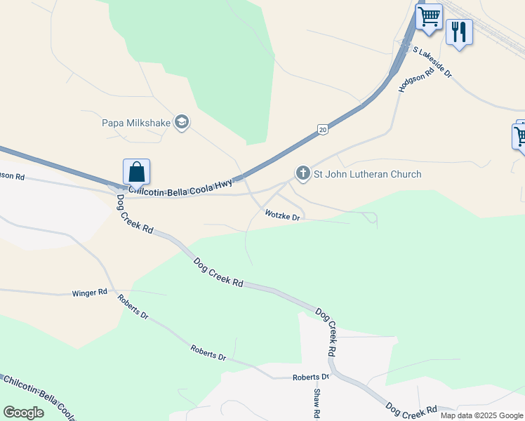map of restaurants, bars, coffee shops, grocery stores, and more near 500 Wotzke Drive in Williams Lake
