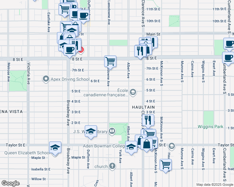 map of restaurants, bars, coffee shops, grocery stores, and more near 818 5 Street East in Saskatoon