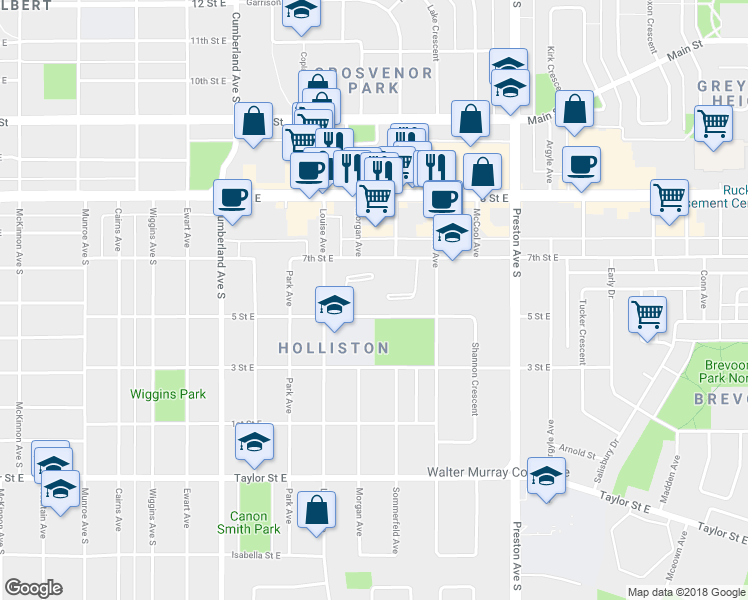 map of restaurants, bars, coffee shops, grocery stores, and more near 400 Edmund Park in Saskatoon