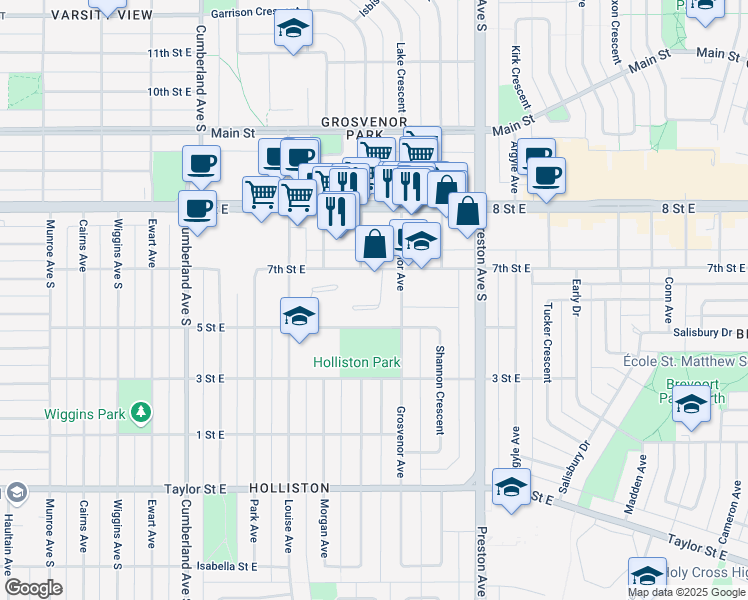 map of restaurants, bars, coffee shops, grocery stores, and more near 400 Edmund Park in Saskatoon