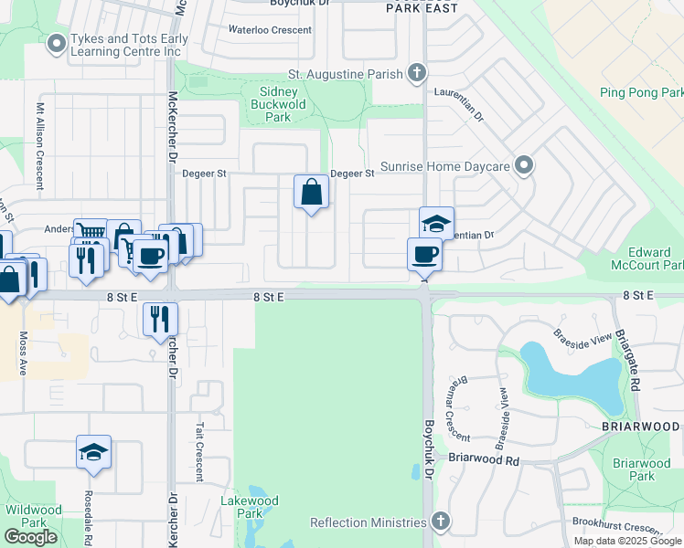 map of restaurants, bars, coffee shops, grocery stores, and more near 550 Trent Crescent in Saskatoon