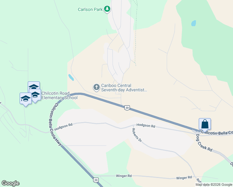 map of restaurants, bars, coffee shops, grocery stores, and more near 25 Westridge Drive in Williams Lake