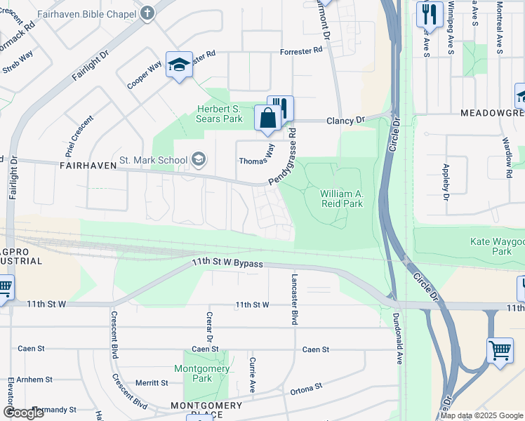 map of restaurants, bars, coffee shops, grocery stores, and more near 331 Pendygrasse Road in Saskatoon