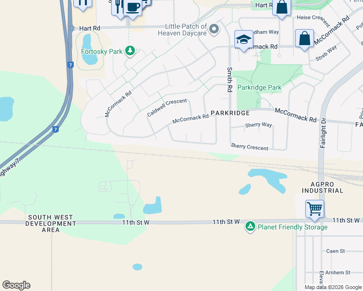 map of restaurants, bars, coffee shops, grocery stores, and more near 220 Whitecap Crescent in Saskatoon