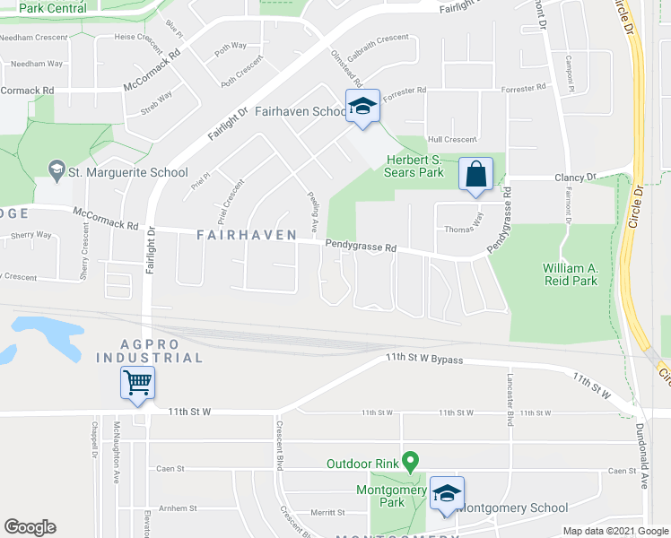 map of restaurants, bars, coffee shops, grocery stores, and more near 441 Pendygrasse Road in Saskatoon