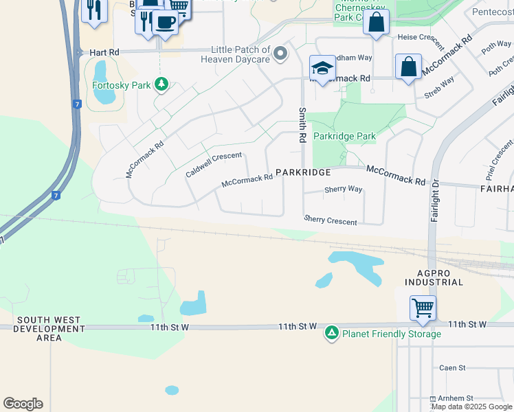 map of restaurants, bars, coffee shops, grocery stores, and more near 179 Whitecap Place in Saskatoon