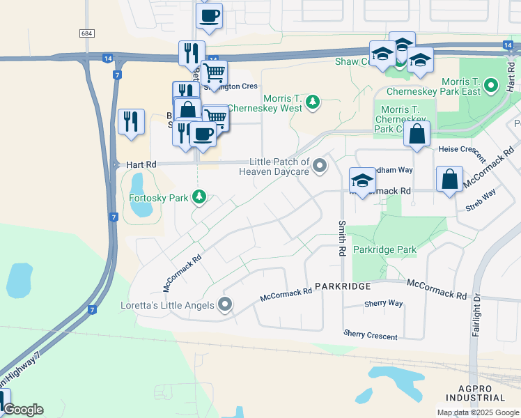 map of restaurants, bars, coffee shops, grocery stores, and more near 138 Strumm Terrace in Saskatoon
