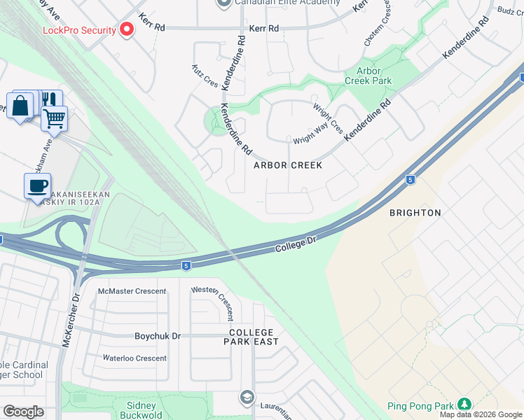 map of restaurants, bars, coffee shops, grocery stores, and more near 507 Buckwold Cove in Saskatoon
