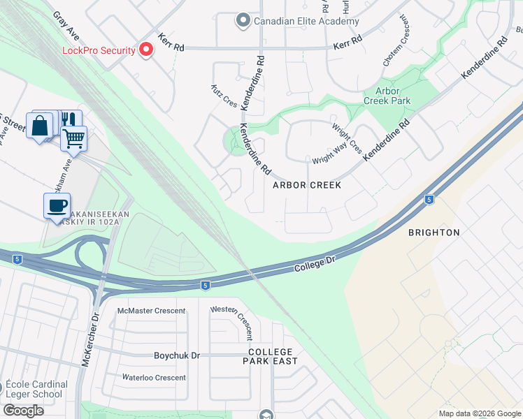 map of restaurants, bars, coffee shops, grocery stores, and more near 507 Buckwold Cove in Saskatoon