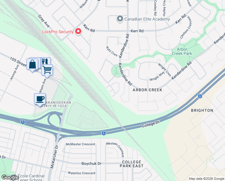 map of restaurants, bars, coffee shops, grocery stores, and more near 663 Beckett Crescent in Saskatoon