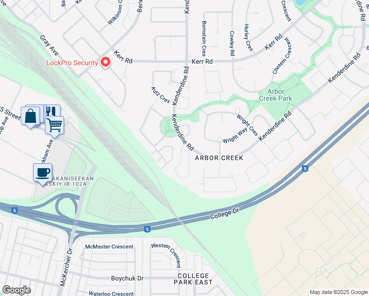 map of restaurants, bars, coffee shops, grocery stores, and more near 670 Kenderdine Road in Saskatoon