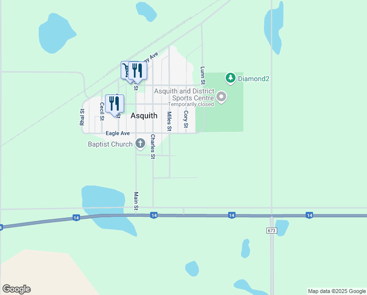map of restaurants, bars, coffee shops, grocery stores, and more near 385 Miles Street in Asquith