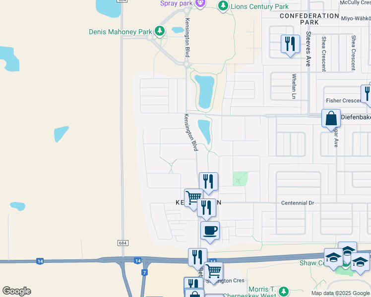 map of restaurants, bars, coffee shops, grocery stores, and more near 858 Labine Crescent in Saskatoon