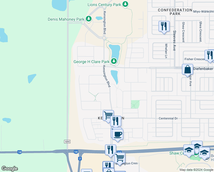 map of restaurants, bars, coffee shops, grocery stores, and more near 858 Labine Crescent in Saskatoon