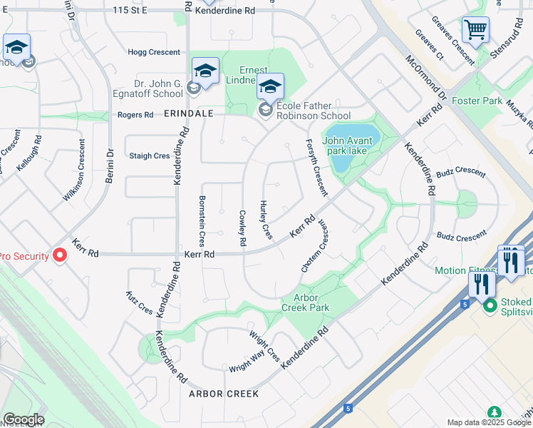 map of restaurants, bars, coffee shops, grocery stores, and more near 631 Hurley Crescent in Saskatoon