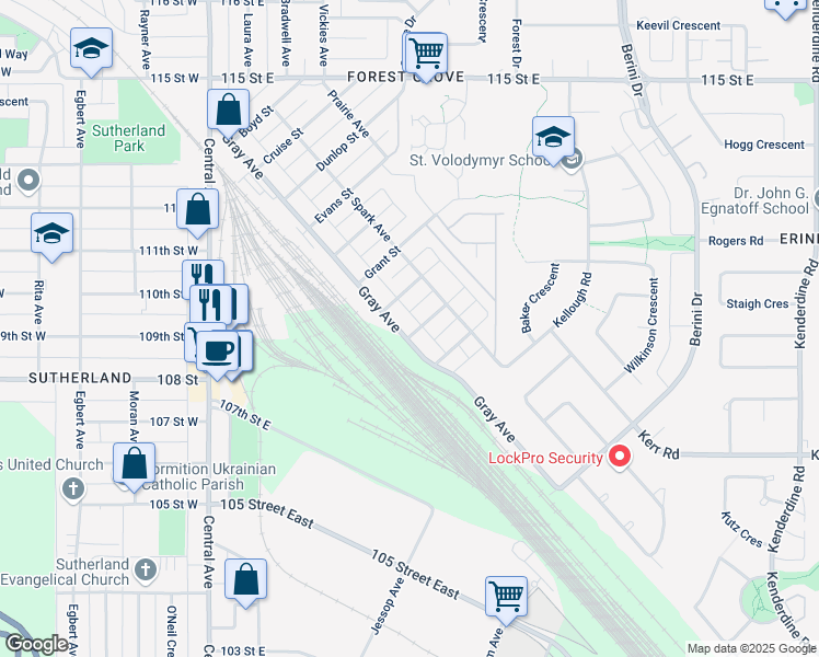 map of restaurants, bars, coffee shops, grocery stores, and more near 202 Imperial Street in Saskatoon