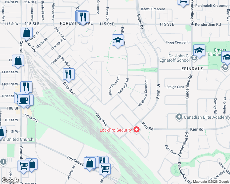 map of restaurants, bars, coffee shops, grocery stores, and more near in Saskatoon
